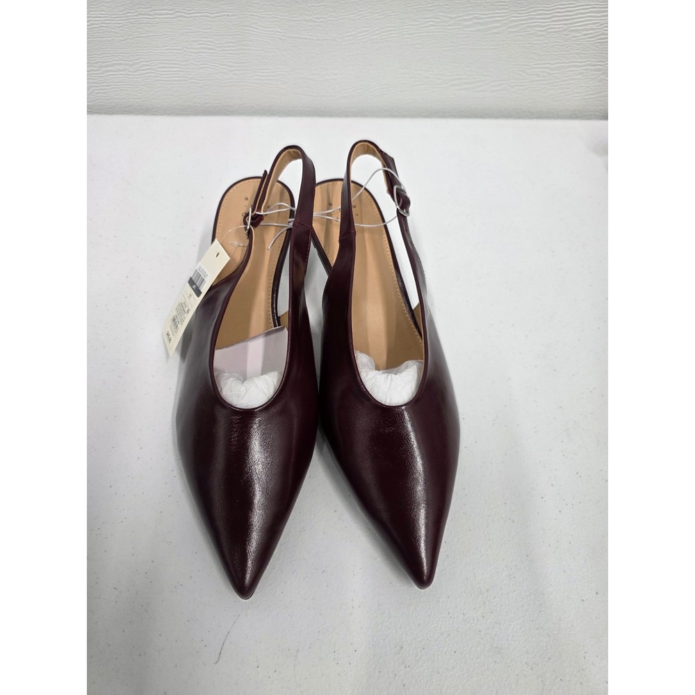 A New Day Samantha Burgundy Slingback Kitten Heel Pointed Toe Pumps Womens 11